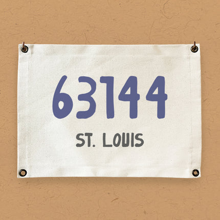 Blue Zip Code - Canvas & Grommet Wall Hanging