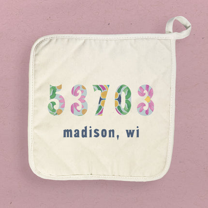 Vibrant Tiles w/ City, State, Zip - Custom Cotton Pot Holder