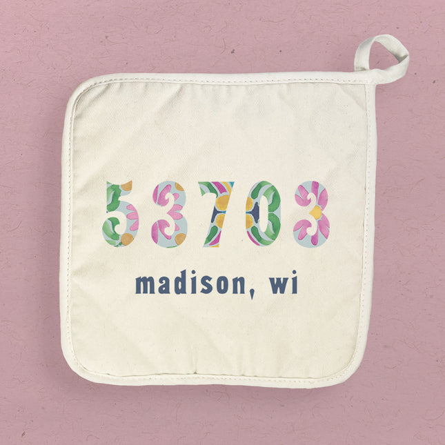 Vibrant Tiles w/ City, State, Zip - Custom Cotton Pot Holder