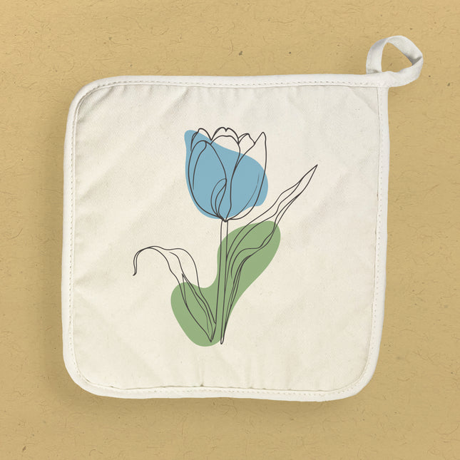 Blue Hand Drawn Tulip - Customizable Cotton Pot Holder