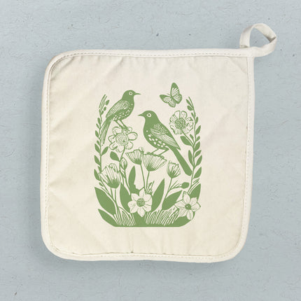 Linocut Spring Birds - Customizable Cotton Pot Holder