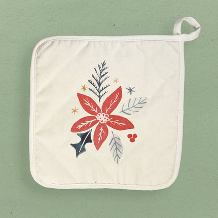 Hand Drawn Red Poinsettia - Customizable Cotton Pot Holder