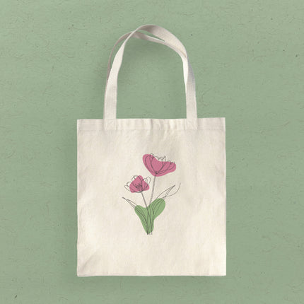 Pink Hand Drawn Flower - Customizable Canvas Tote Bag