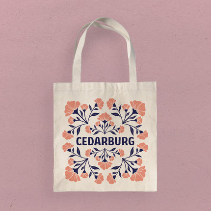 Pink Floral Folk Tile - Custom Canvas Tote Bag