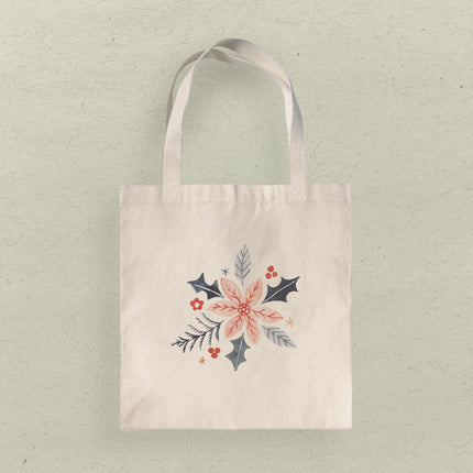 Hand Drawn Pink Poinsettia - Customizable Canvas Tote Bag