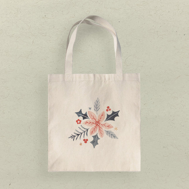 Hand Drawn Pink Poinsettia - Customizable Canvas Tote Bag
