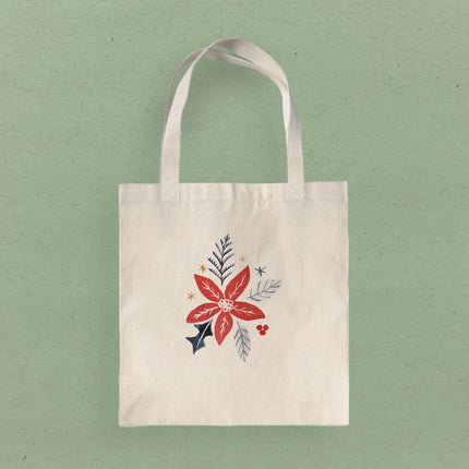 Hand Drawn Red Poinsettia - Customizable Canvas Tote Bag