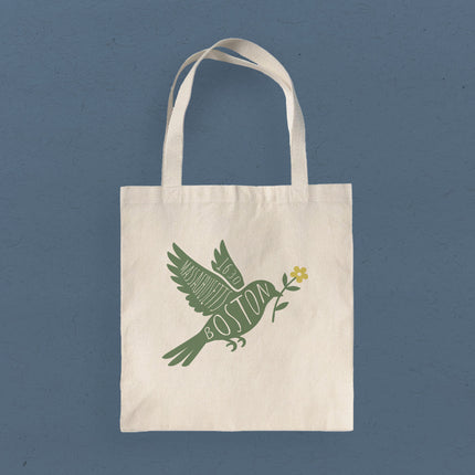 Bird with Flower Silhouette - Custom Canvas Tote Bag