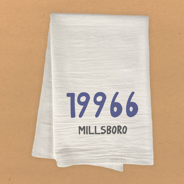 Blue Zip Code and City - Custom Cotton Tea Towel