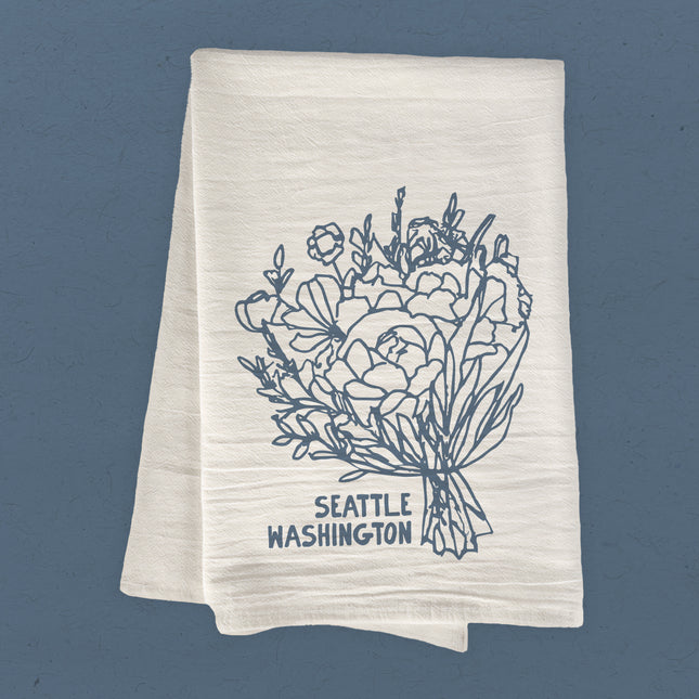 Hand Drawn Bouquet City State - Custom Cotton Tea Towel