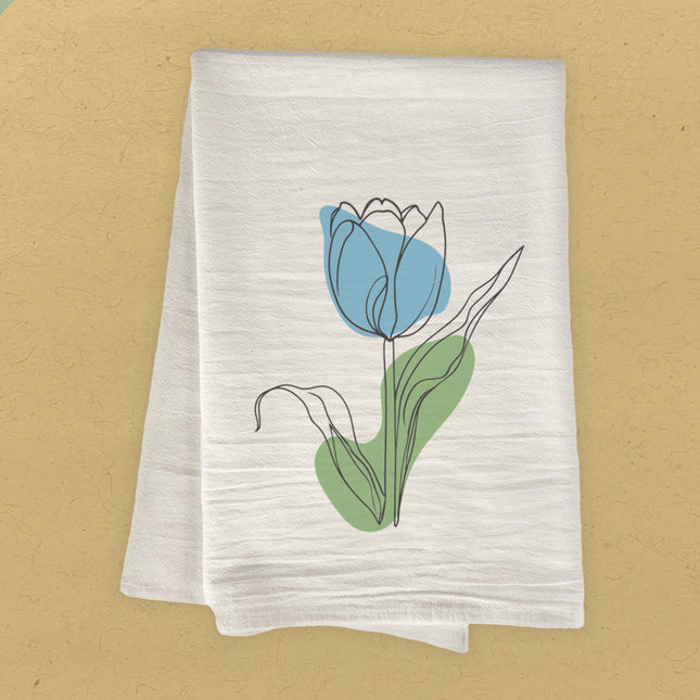 Blue Hand Drawn Tulip - Customizable Cotton Tea Towel