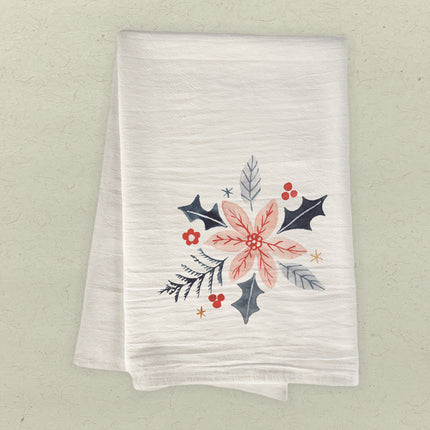 Hand Drawn Pink Poinsettia - Customizable Cotton Tea Towel