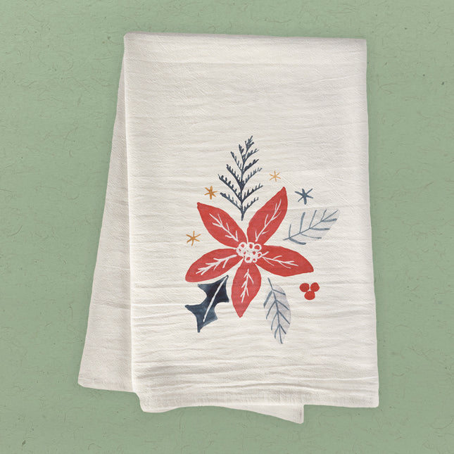 Hand Drawn Red Poinsettia - Customizable Cotton Tea Towel