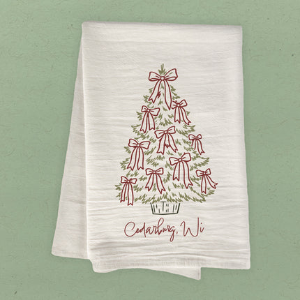 Christmas Tree with Bows - Custom Cotton Tea Towel