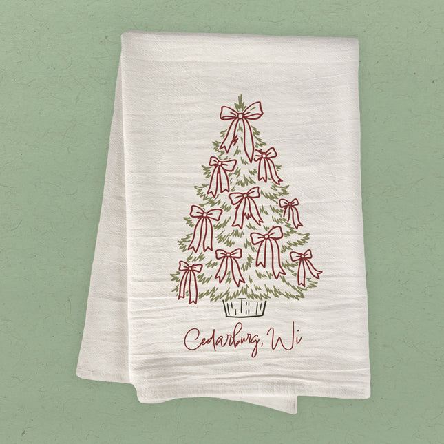 Christmas Tree with Bows - Custom Cotton Tea Towel