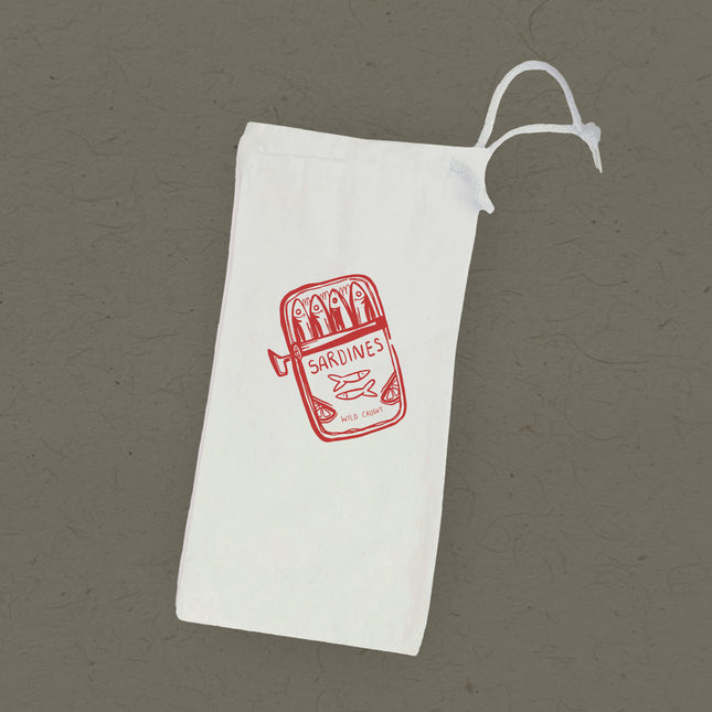 Hand Drawn Sardine Tin - Canvas Wine Bag