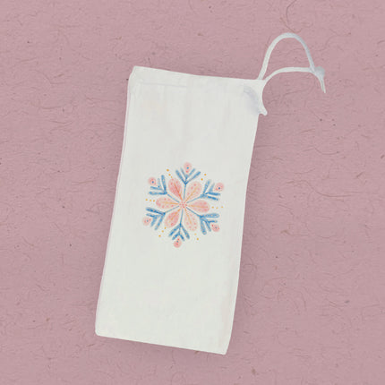 Winter Bloom Snowflake - Customizable Canvas Wine Bag