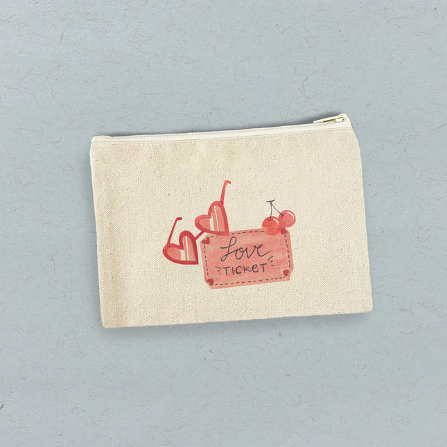 Love Ticket - Valentine's Canvas Zipper Pouch