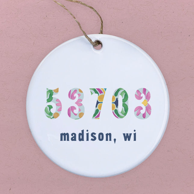 Vibrant Tiles w/ City, State, Zip - Custom Ornament