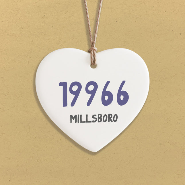 Blue Zipcode City - Custom Heart Shaped Ornament