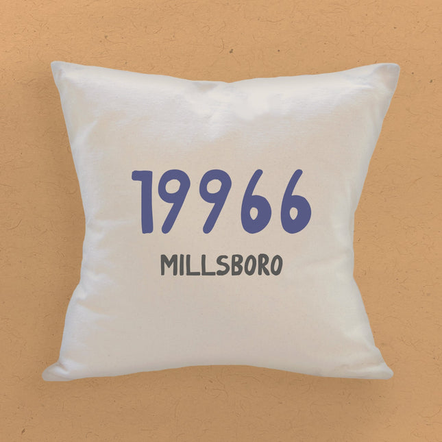 Blue Zip Code and City - Custom Square Canvas Pillow