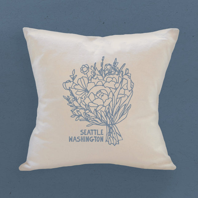 Hand Drawn Bouquet City State - Custom Square Canvas Pillow