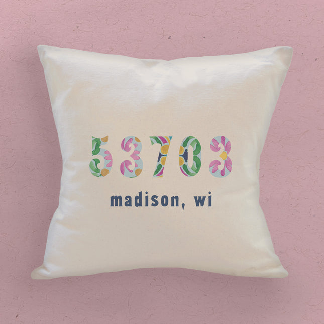 Vibrant Tiles w/ City, State, Zip - Custom Square Canvas Pillow