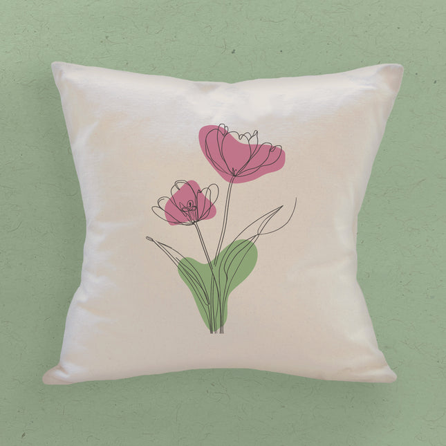 Pink Hand Drawn Flower - Customizable Square Canvas Pillow