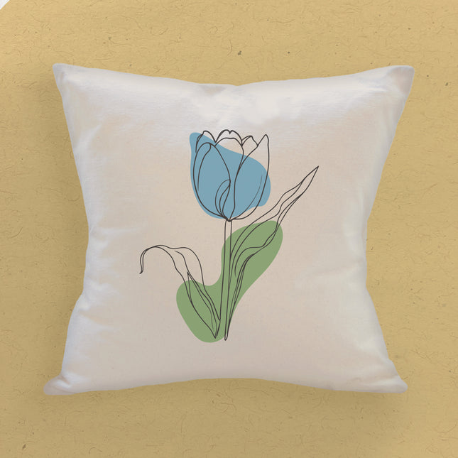 Blue Hand Drawn Tulip - Customizable Square Canvas Pillow