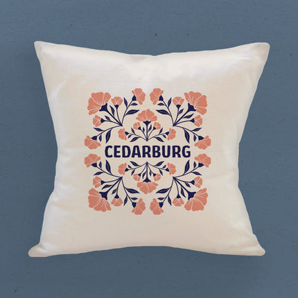 Pink Floral Folk Tile - Custom Square Canvas Pillow