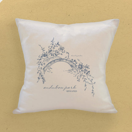 Park Bridge w/ City & State - Custom Spring Square Canvas Pillow