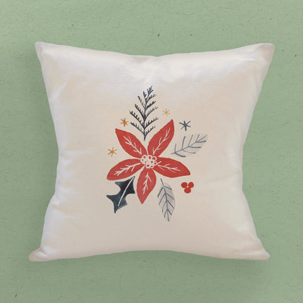 Hand Drawn Red Poinsettia - Customizable Square Canvas Pillow