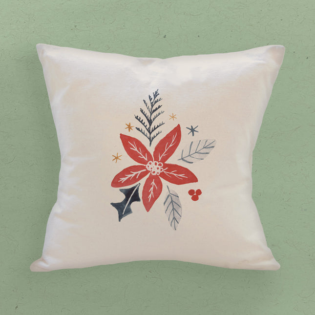 Hand Drawn Red Poinsettia - Customizable Square Canvas Pillow