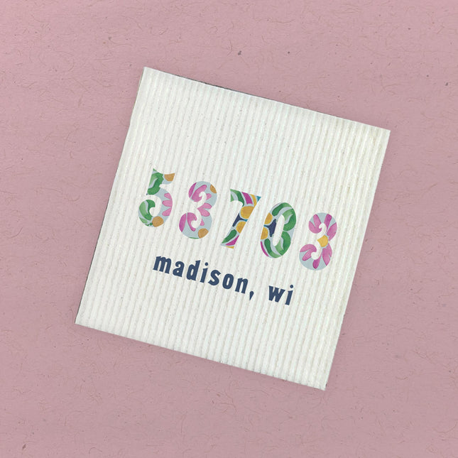 Vibrant Tiles w/ City, State, Zip - Custom Swedish Dish Cloth
