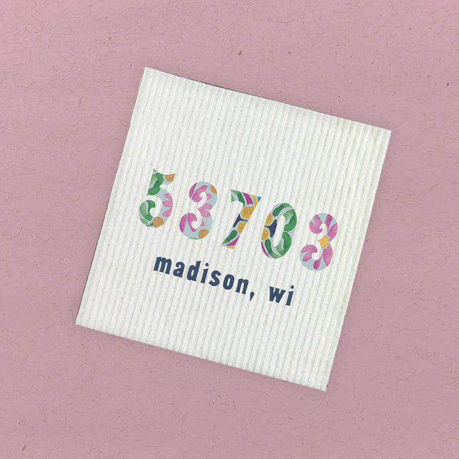 Vibrant Tiles w/ City, State, Zip - Custom Swedish Dish Cloth