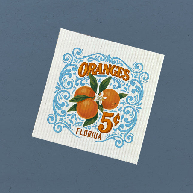 Oranges Vintage Lettered Sign - Custom Swedish Dish Cloth