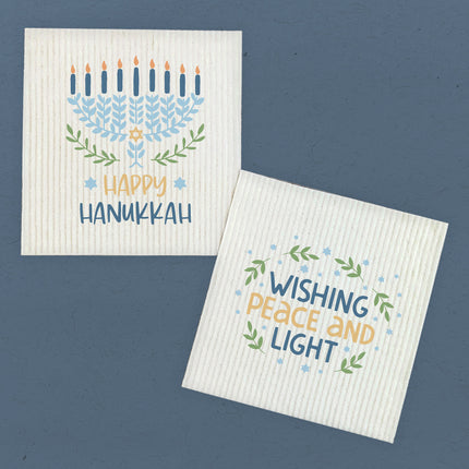 Wishing Peace and Light, Happy Hanukkah  - 2pk Swedish Dish Cloth