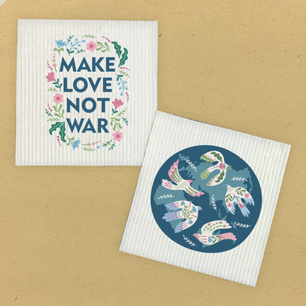 Make Love Not War, World Doves  - 2pk Swedish Dish Cloth