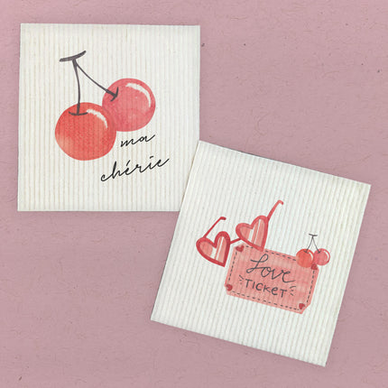 Ma Cherie and Love Ticket - Valentine's 2pk Swedish Dish Cloth