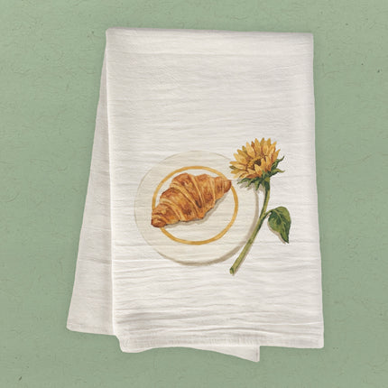 Sunflower & Croissant - Painting - Cotton Tea Towel