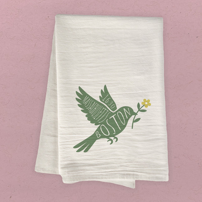 Bird with Flower Silhouette - Custom Cotton Tea Towel