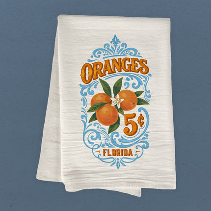 Oranges Vintage Lettered Sign - Custom Cotton Tea Towel