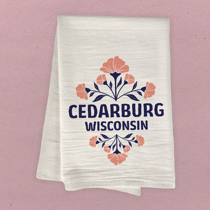 Pink Floral Folk Tile - Custom Cotton Tea Towel