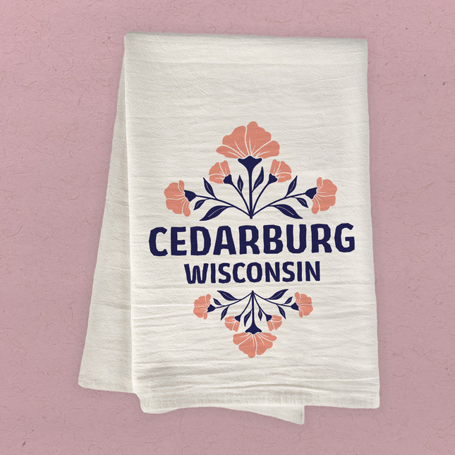 Pink Floral Folk Tile - Custom Cotton Tea Towel