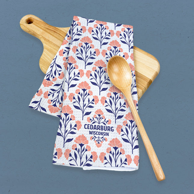 Pink Floral Folk Tile - Custom Waffle Weave Towel