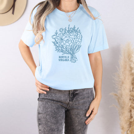 Hand Drawn Bouquet w/ City and State - Custom Short Sleeve T-Shirt