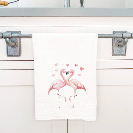 Valentine Flamingos - Valentine's Day Cotton Tea Towel