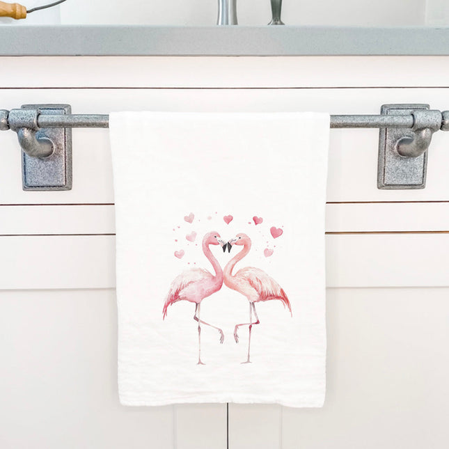 Valentine Flamingos - Valentine's Day Cotton Tea Towel