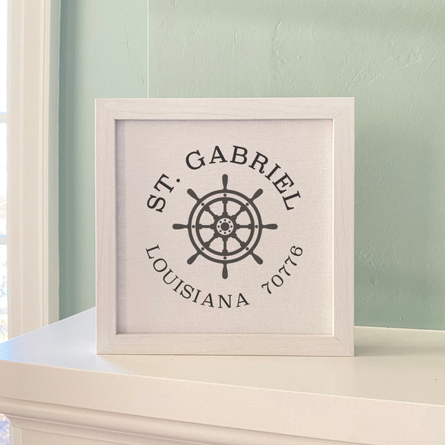 Ship Wheel w/ City and State - Custom Framed Sign