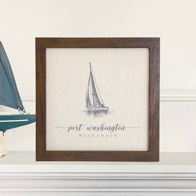 Sailboat w/ City, State - Custom Framed Sign